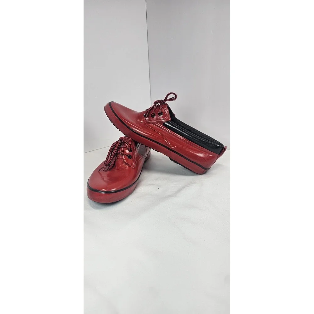 Vintage 1990's Sporto Red Low Duck Rubber Rain Boots 10 Waterproof Lace Up